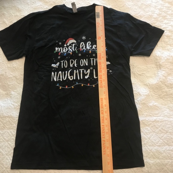 Next Level holiday “Most likely to be on the naughty list” black tee shirt (M) - Picture 6 of 9